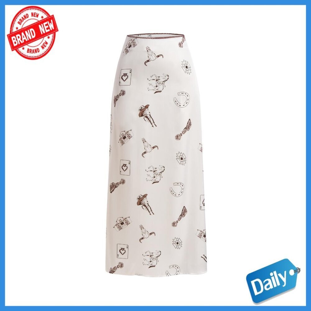 Western Print Maxi Skirt High Waisted Cowgirl Vintage Party Rave
